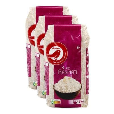 Auchan Riz basmati prêt en 11 min, Lot de 3x1kg