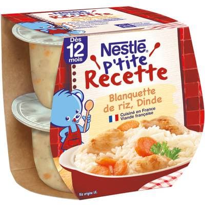 Nestlé - P'tite Recette Blanquette de Riz Dinde Bol Bébé Dès 12 mois, 2x200g