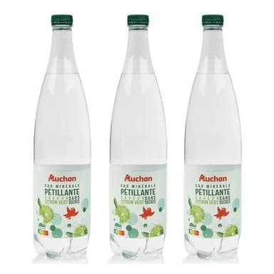 Auchan Eau gazeuse au citron vert, Lot de 3x1L