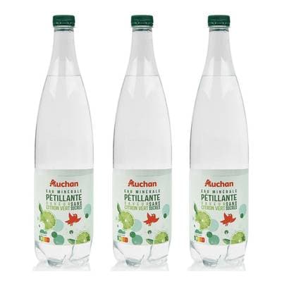 Auchan Eau gazeuse au citron vert, Lot de 3x1L