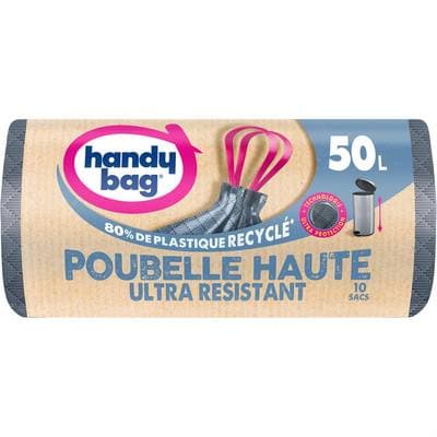 Handy Bag Sac poubelle 50 L à lien ultra résistant, 10 sacs de 50L