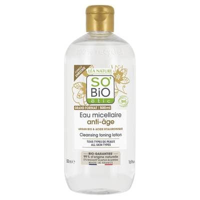 SO'BIO ETIC Eau micellaire Anti-Âge, Argan bio équitable, tous types de peaux, 500ml