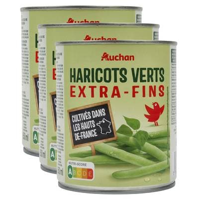 Auchan Haricots verts extra fins, Lot de 3x440g