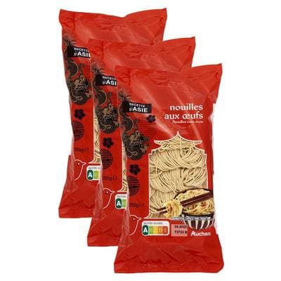 Auchan Nouilles chinoises aux oeufs, Lot de 3x250g