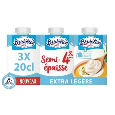 Bridélice Crème semi épaisse 4%mg UHT, 3x20cl