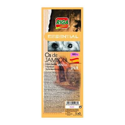 Riga Essential Mini Os de jambon de porc à mastiquer x3 - Friandise Récompense pour chien, 95g