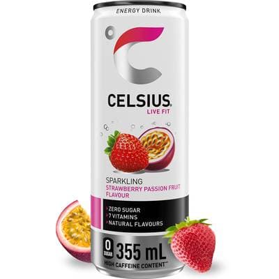Celsius Boisson énergisante saveur fraise passion, 35,5cl