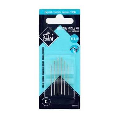 Style couture Aiguilles à coudre enfilage facile, 6 pièces