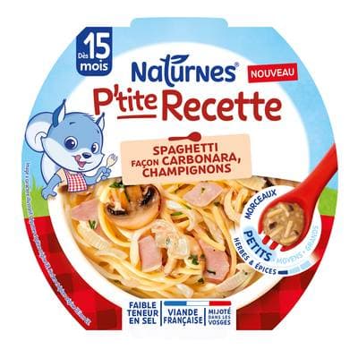 Naturnes® - P'tite Recette Spaghetti Carbonara Assiette Bébé dès 15 mois, 250g