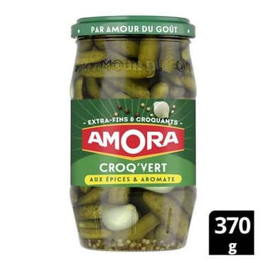 Amora Cornichons extra fins Croq'Vert épices et aromates, 370g