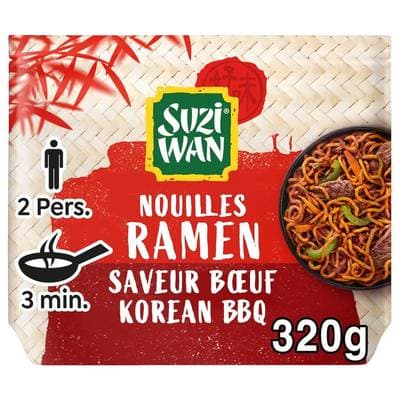 Suzi Wan Nouilles précuites wok ramen Saveur Boeuf Korean BBQ en sachet, 320g