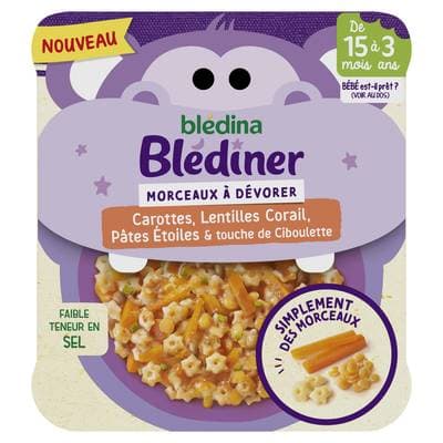 Blédina - Blédîner Carottes, Lentilles Corail, Pâtes Etoile Assiette Bébé Dès 15 mois, 200g