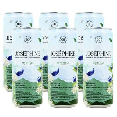Josephine Eau pétillante aux extraits botaniques de myrtille et tilleul, Lot de 6x33cl