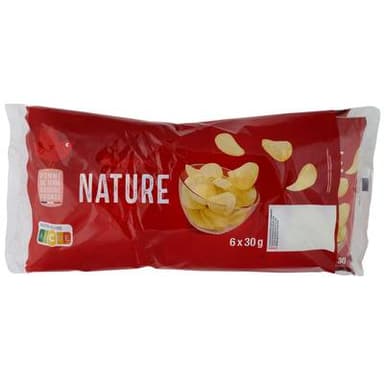 Auchan Chips nature fines et croustillantes en sachets individuels, 6x30g