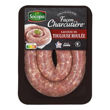 Socopa Saucisse de Toulouse Roulée Façon Charcutière avec du Jambon, 400g