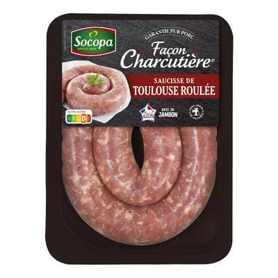 Socopa Saucisse de Toulouse Roulée Façon Charcutière avec du Jambon, 400g