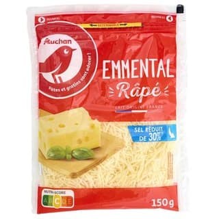 Auchan Emmental râpé Sel Réduit, 150g