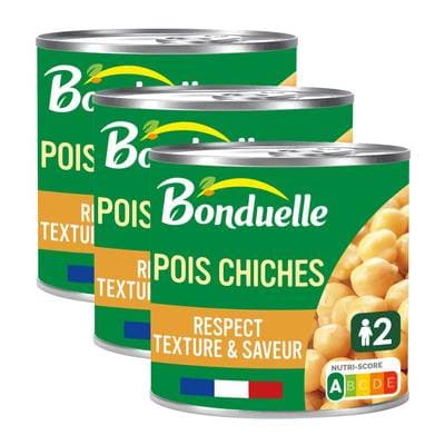 Bonduelle Pois chiches cuits dans très peu de jus en conserve, Lot de 3x265g
