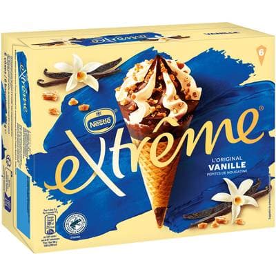 Extrême Cônes glacés vanille et pépites de nougatine, 6 cônes - 426g