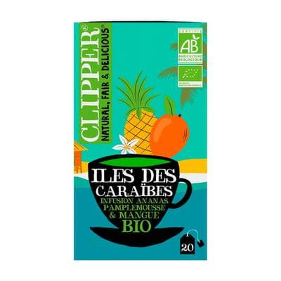 Clipper Infusion îles des caraibes Ananas Pamplemousse Mangue bio, 20 sachets