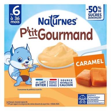 Naturnes® - P'tit Gourmand Dessert Lacté Caramel Coupelle Bébé Dès 6 mois, 4x100g