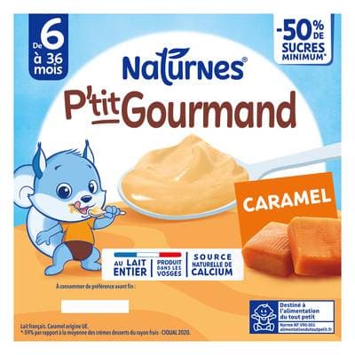 Naturnes® - P'tit Gourmand Dessert Lacté Caramel Coupelle Bébé Dès 6 mois, 4x100g