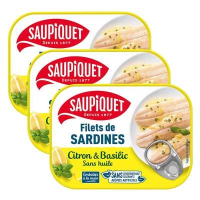 Saupiquet Filets de Sardines Citron et Basilic, Lot de 3x100g