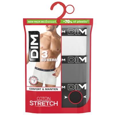 3040522946186 - Dim - 3 Boxers Homme Coton Stretch noir/blanc/gris