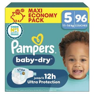 Pampers Babydry Couches Bébé 11-16kg Taille 5, 96 couches
