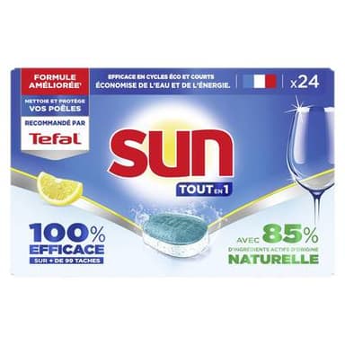 Sun Tablettes Lave Vaisselle tout en 1 Citron, 24 tablettes