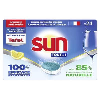 Sun Tablettes Lave Vaisselle tout en 1 Citron, 24 tablettes