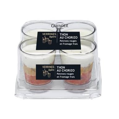 Guyader Verrines Thon au Chorizo, Poivrons Rouges et Fromage Frais, 4x40g