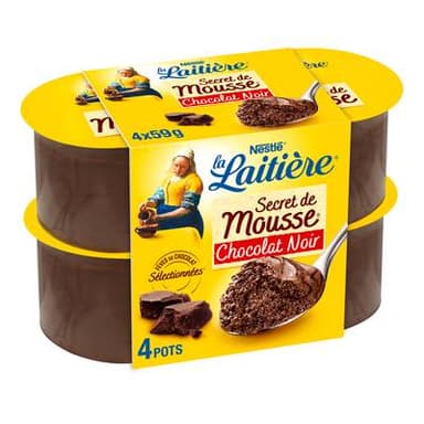 La laitière Secret de mousse chocolat noir, 4x59g