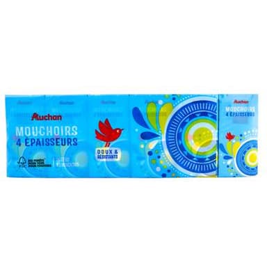 Auchan Paquets de mouchoirs doux & résistant 4 épaisseurs, 24 paquets  de 9 mouchoirs