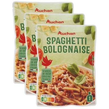 Auchan Spaghetti à la bolognaise sachet express micro-ondes, Lot de 3x200g