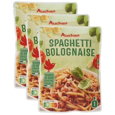 Auchan Spaghetti à la bolognaise sachet express micro-ondes, Lot de 3x200g