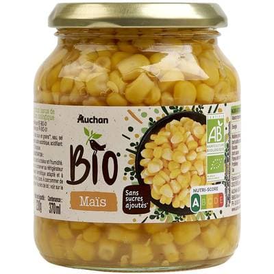 Auchan BIO Maïs doux sans sucres ajoutés Bio en bocal, 230g