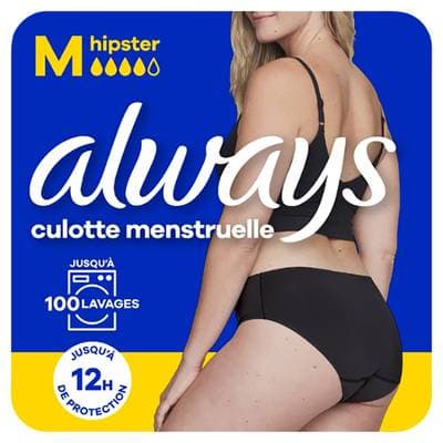 Always Culotte menstruelle Taille S 38/40 Noire Flux Léger & Moyen, 1 culotte