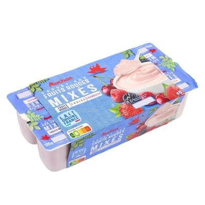 Auchan Yaourt aux fruits mixés fruits rouges fraise framboise, 8x125g