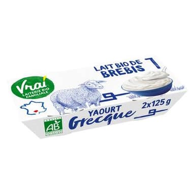 Vrai Yaourt à la Grecque Bio au lait de brebis 10%mg, 2x125g