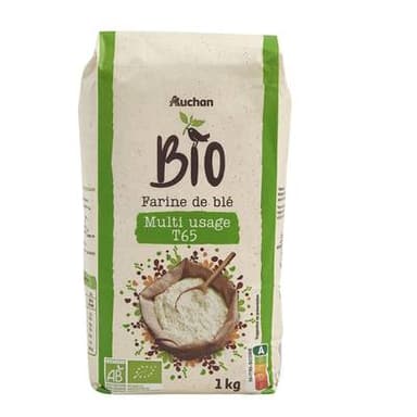 Auchan BIO Farine de blé multi usage T65 Bio, 1kg