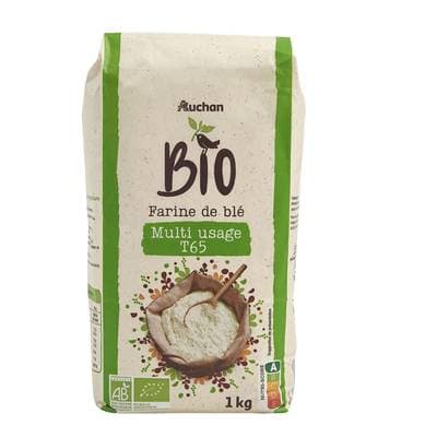 Auchan BIO Farine de blé multi usage T65 Bio, 1kg