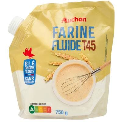 Auchan Farine de blé fluide T45 sans grumeaux Doypack, 750g