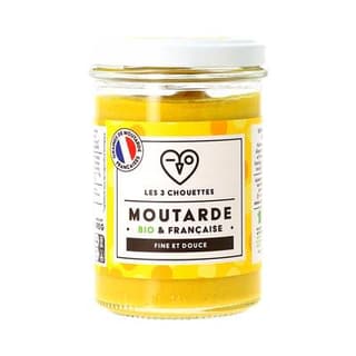 Les 3 Chouettes Moutarde Française fine et douce Bio en bocal, 190g