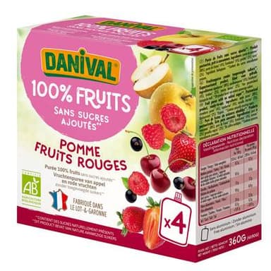 Danival Poki bio Purée pomme-fruits rouges, 4x90g
