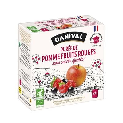 Danival Poki bio Purée pomme-fruits rouges, 4 gourdes de 90g