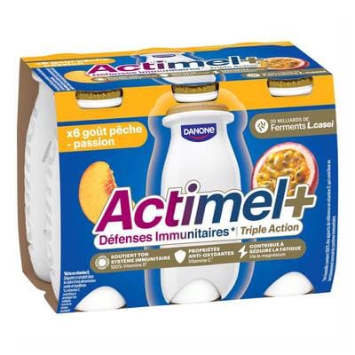 Actimel Yaourts à boire Pêche Passion, 6x100g