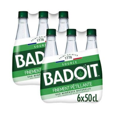 Badoit Eau gazeuse minérale naturelle, finement pétillante, Lot de 2 - 6x50cl