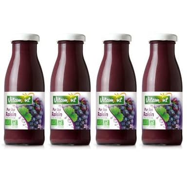 Vitamont Mini pur jus de raisin Bio, Lot de 4x25cl