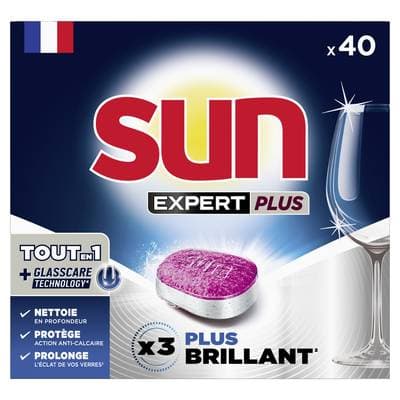 Sun Tablettes Lave-Vaisselle Tout en 1 Brillance, 40 tablettes